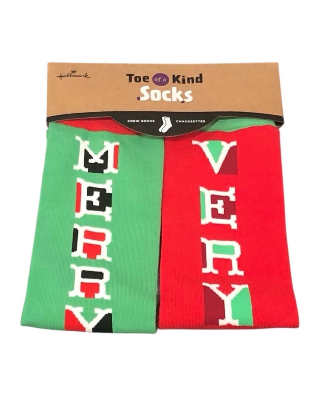 Hallmark Very Merry Christmas Crew Socks Toe of a Kind NWT Holiday